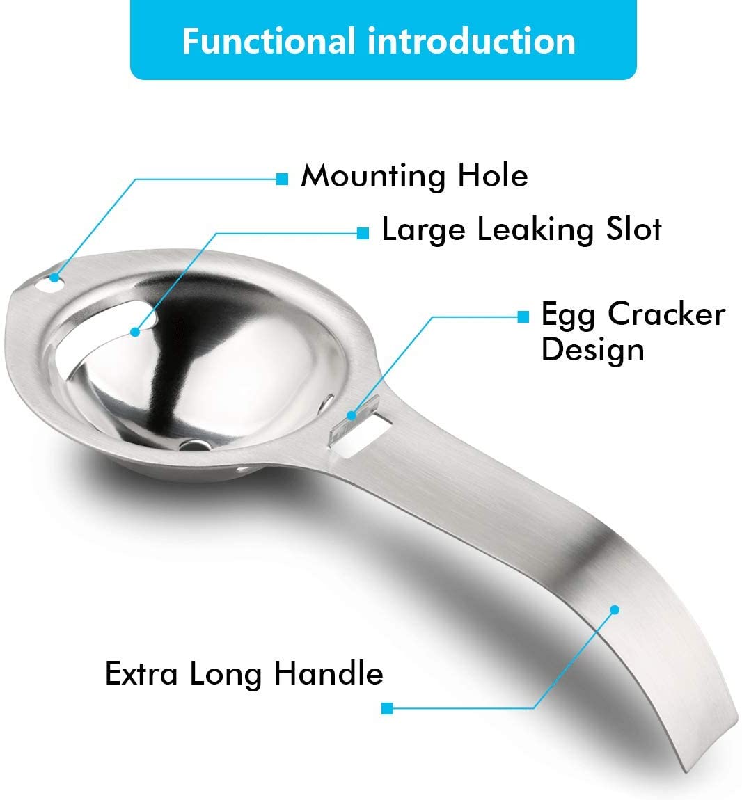 Egg Separator Stainless Steel Egg Yolk Separator with Long Handle