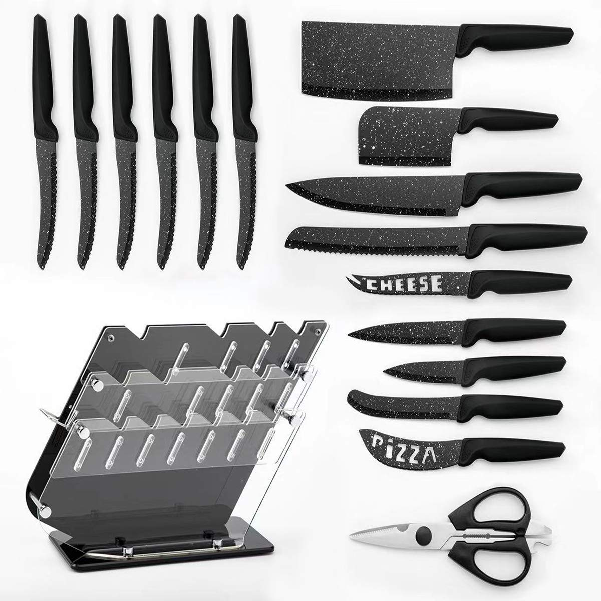 JF JAMES.F Knife Set, 17 Piece Dishwasher Safe Kitchen Knife Set with Block  Super Sharp Stainless Steel Knife Sets for Kitchen with Block, Scissors 