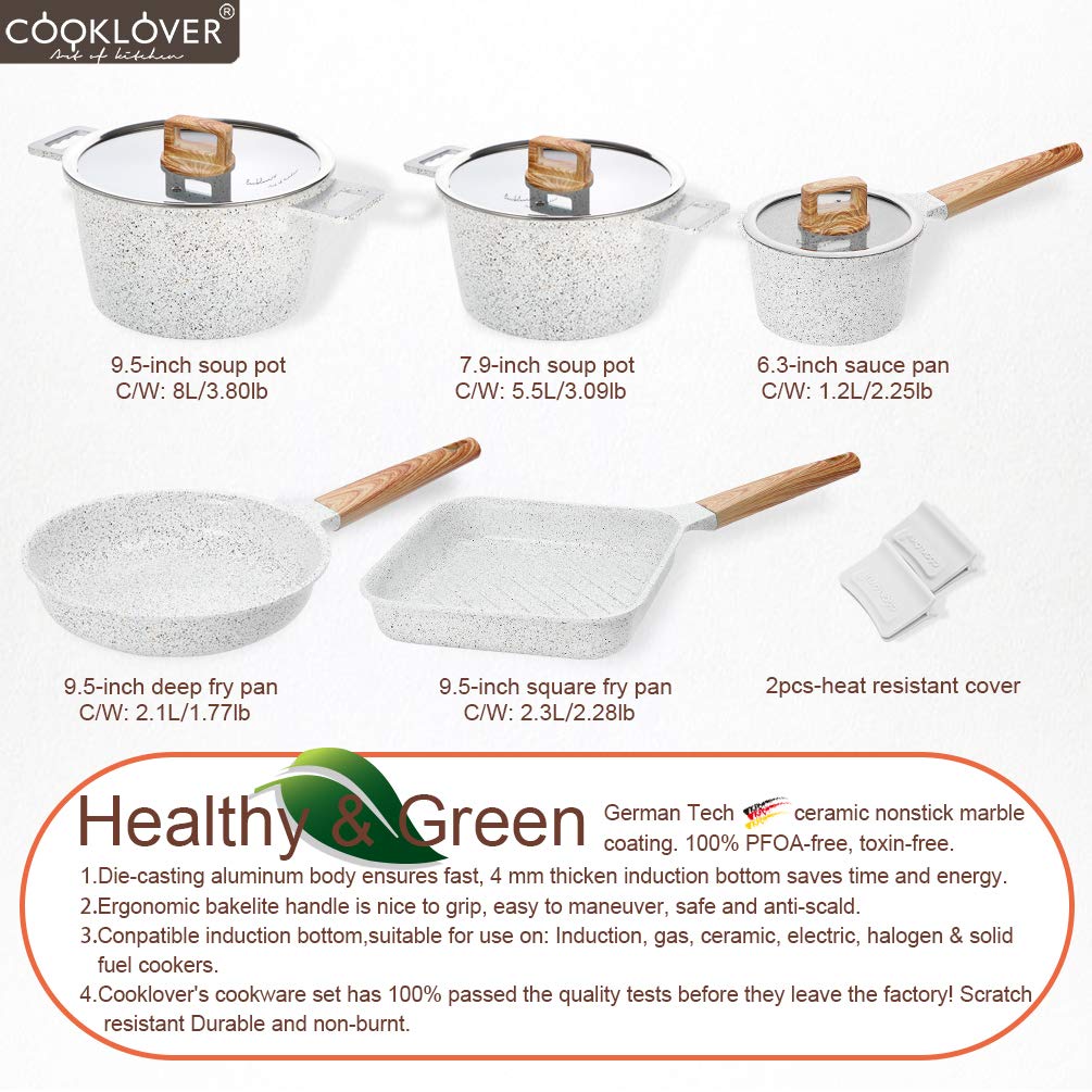 Ceramic Cookware Set, Eco-Friendly Scratch Resistant Non-stick