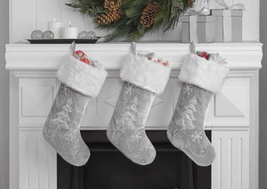 Velvet Christmas Stocking (Silver Christmas Tree)
