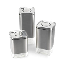 Load image into Gallery viewer, 3-Piece Stainless Steel and Clear Glass Airtight Container Set with Lids