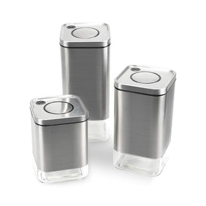 3-Piece Stainless Steel and Clear Glass Airtight Container Set with Lids