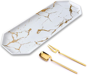 Ceramic Serving Tray with Gold Marble Pattern