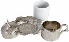 Load image into Gallery viewer, Luxury Turkish Coffee Cup with Inner Porcelain, Metal Holder, Saucer and Lid, 4 Pieces