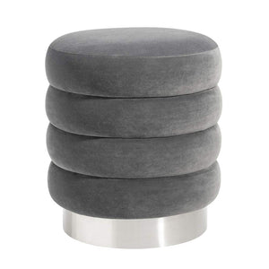 Velvet Ottoman with Silver Finish Pack of 1