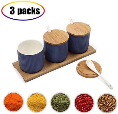 Ceramic Spice Containers with Bamboo Lid