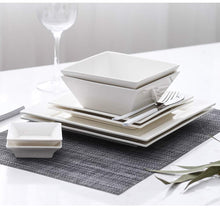 Load image into Gallery viewer, 24-Piece Square Dinnerware Set for 6, White Porcelain