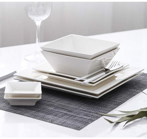 24-Piece Square Dinnerware Set for 6, White Porcelain