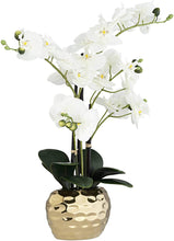 Load image into Gallery viewer, Faux Orchid in Gold Ceramic Pot