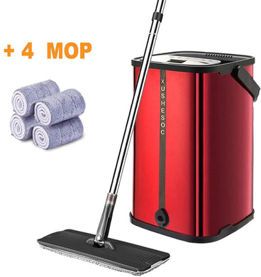 Floor Mop System (4 Washable & Reusable Mop Pads)