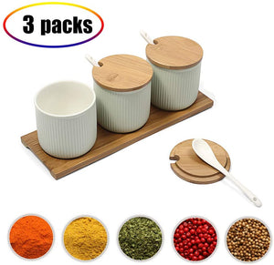 Ceramic Spice Containers with Bamboo Lid