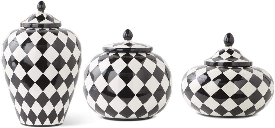 Black and White Ceramic Harlequin Canisters Set of 3