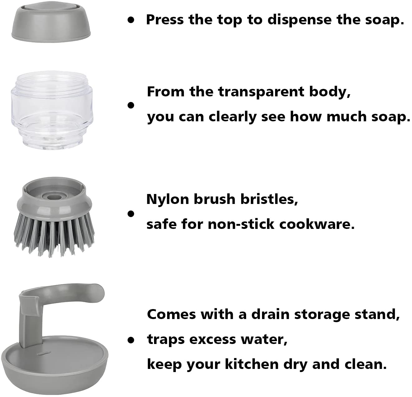 Soap Dispensing Palm Scrub Brush With Drip Tray, Washing Brush For Dishes  Pots Pans Sink Cleaning, Kitchen Scrubber Storage Stand Set