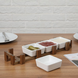 Dip Bowls Set with Wood Serving Tray
