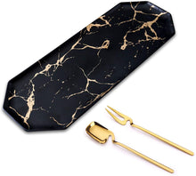 Load image into Gallery viewer, Ceramic Serving Tray with Gold Marble Pattern