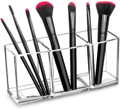 Clear Makeup Brush Holder, 3 Slot