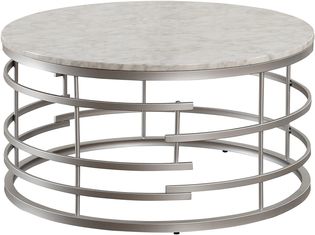 Round Faux Marble Coffee Table, Silver