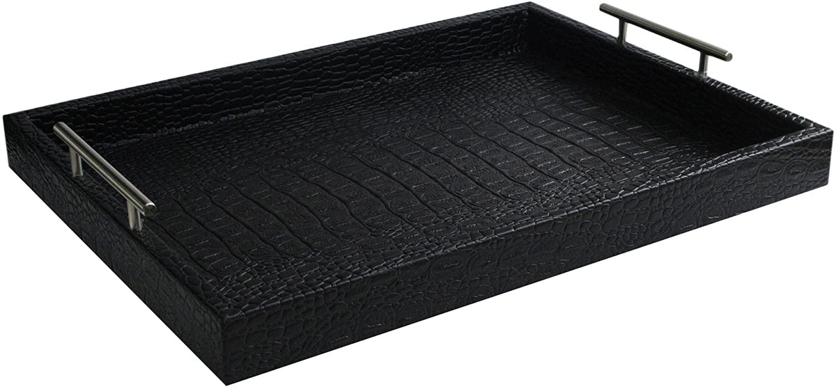 Leather Serving Tray with Metal Handles, Black – slyinspireme