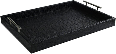 Leather Serving Tray with Metal Handles, Black