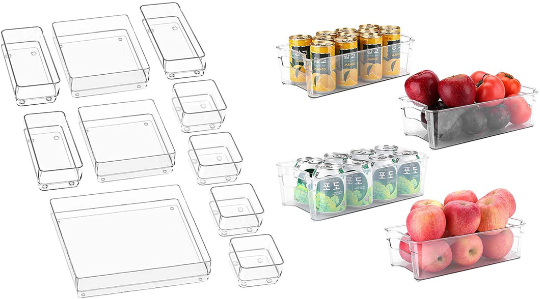 Organizer Tray Set 10 Pcs Bundle with Refrigerator Storage Bins (4 Pack)