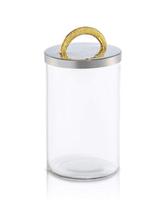 Glass Cookie/Candy Canister with Stainless Steel Lid- Silver and Gold (8"H)