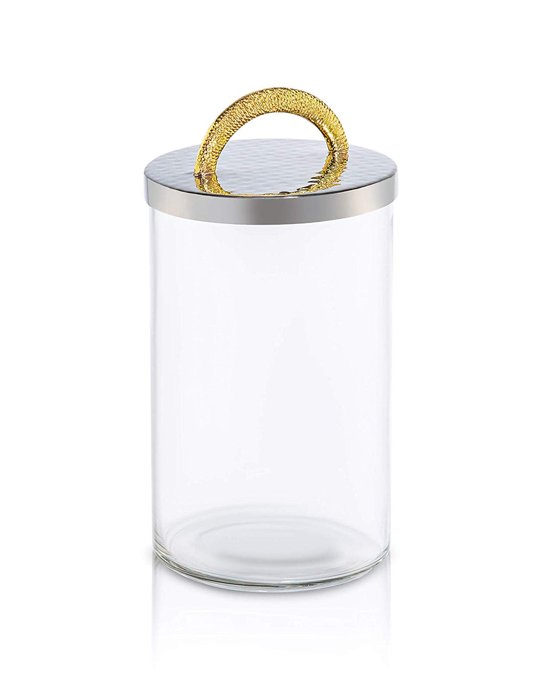 Glass Cookie/Candy Canister with Stainless Steel Lid- Silver and Gold (8