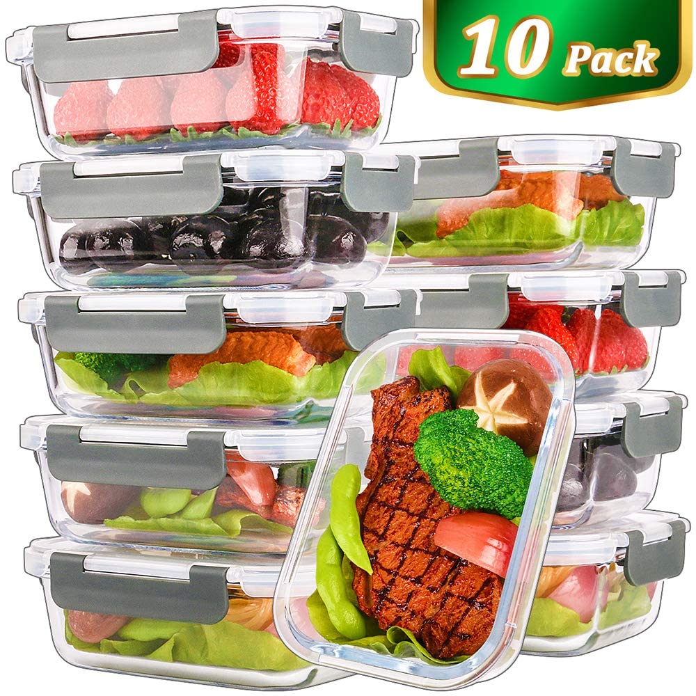M MCIRCO 10-Pack Glass Food Storage Container with Lids, Airtight Glass  Lunch Bento Boxes, Leak Proof Glass Meal Prep Container,Microwave, Oven