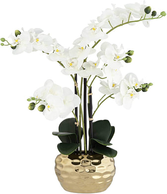 Faux Orchid in Gold Ceramic Pot