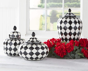 Black and White Ceramic Harlequin Canisters Set of 3