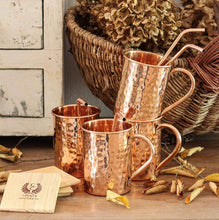Load image into Gallery viewer, Copper Mugs With Coasters Set of 4