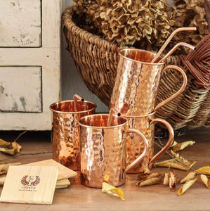 Copper Mugs With Coasters Set of 4
