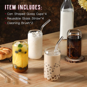 Drinking Glasses with Glass Straw 4pcs Set