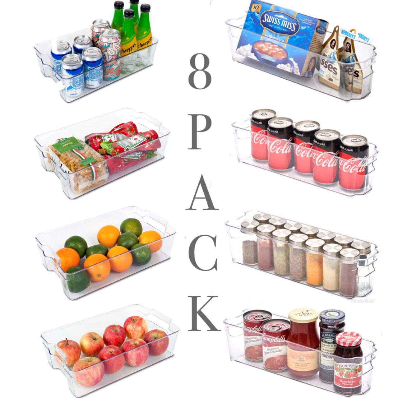 Set Of 8 Refrigerator Pantry Organizer Bins - Clear Food Storage Baskets  for Kitchen, Countertops, Cabinets, Fridge, Freezer, Bedrooms, Bathrooms 