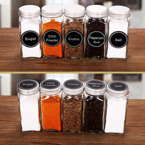 14 Glass Spice Jars with Spice Labels