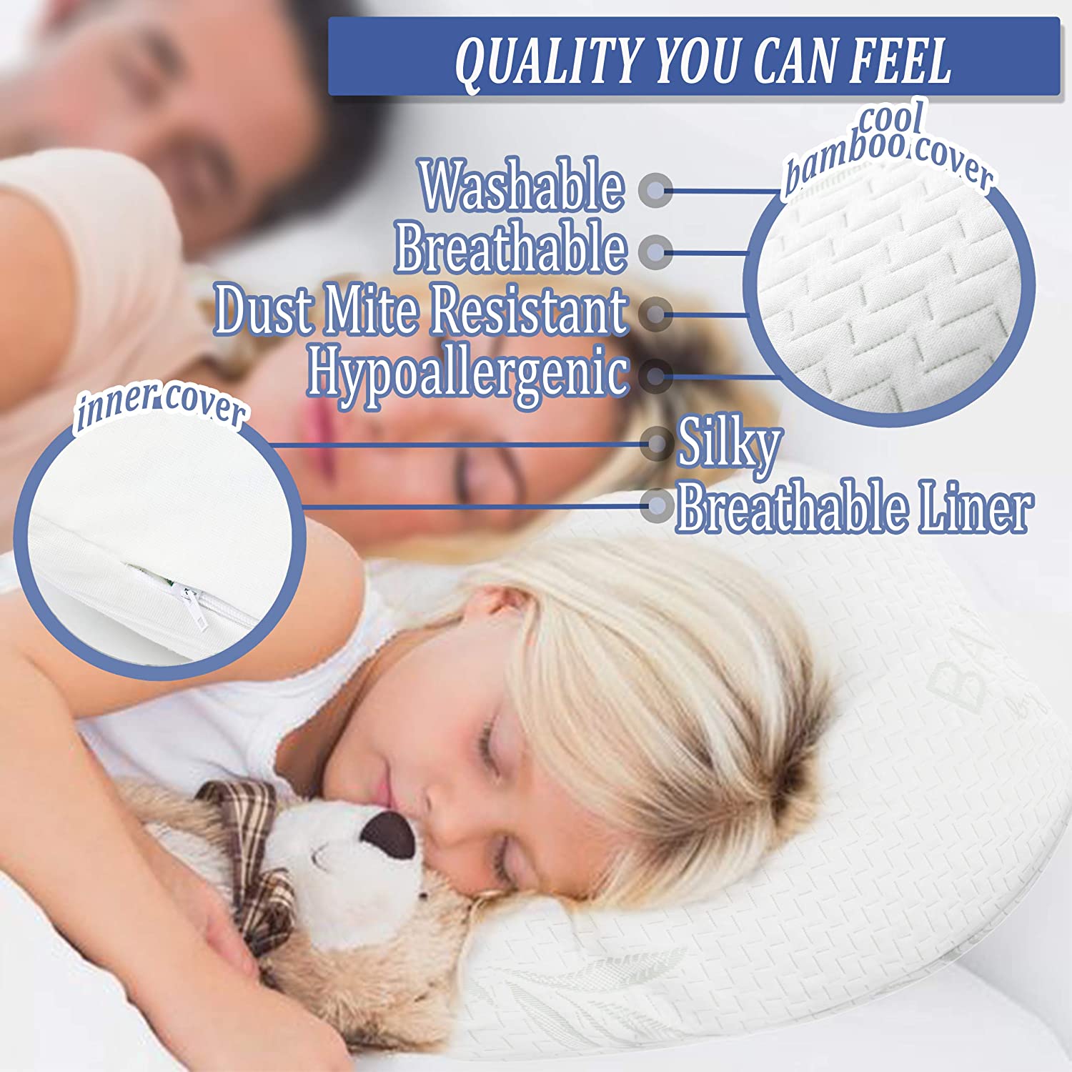 Bamboo Memory Foam Lumbar Pillow, Machine Washable Cover, Premium