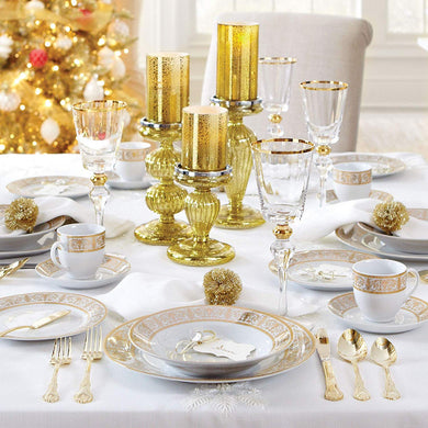 Luxury 40-Pc. Golden Ceramic Dinnerware Set (Gold White),