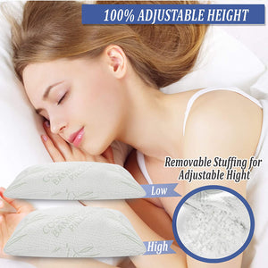 Adjustable Loft Bamboo Pillow with Shredded Memory Foam | Back, Stomach, Side Sleeper