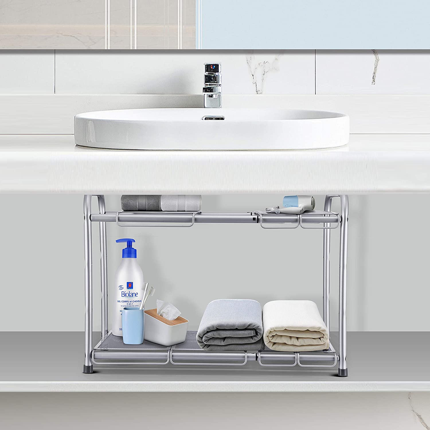 2-Tier Under Sink Expandable Cabinet Shelf – slyinspireme