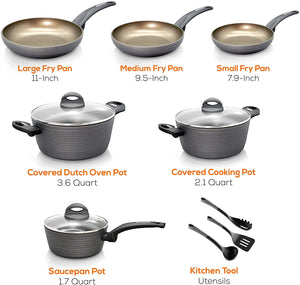 12-Piece Professional Hard Anodized Home Kitchen Ware Pots and Pan Set