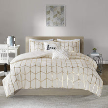 Load image into Gallery viewer, Metallic Duvet Cover Set, King/Cal King, Ivory/Gold