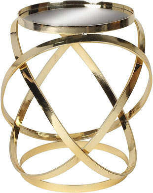 Round Metal Mirrored Accent Table, Gold