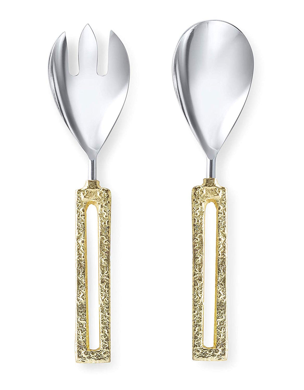 Set of Stainless Steel Salad Servers with Gold Loop Handle