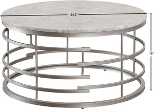 Round Faux Marble Coffee Table, Silver