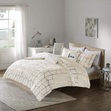Load image into Gallery viewer, Metallic Duvet Cover Set, King/Cal King, Ivory/Gold