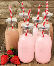 Load image into Gallery viewer, Glass Milk Bottles with Straws (Set of 6)