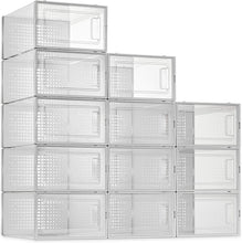 Load image into Gallery viewer, SESENO. 12 Pack Shoe Storage Boxes, Clear Plastic Stackable Shoe Organizer Bins, Drawer Type Front Opening Shoe Holder Containers