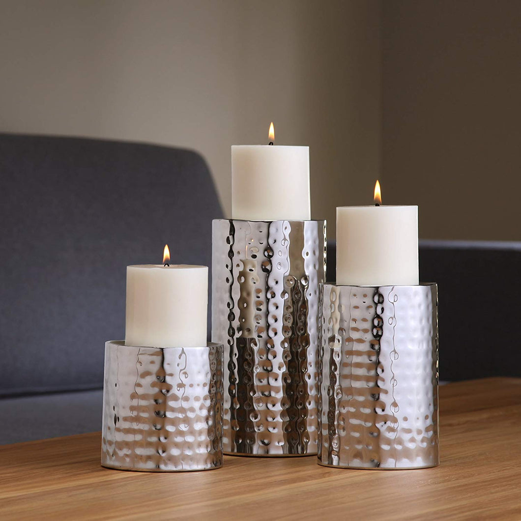 Silver Finish Pillar Candle Holders Set of 3