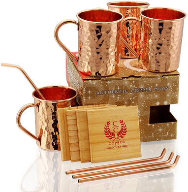 Copper Mugs With Coasters Set of 4