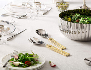 Set of Stainless Steel Salad Servers with Gold Loop Handle