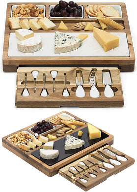 Wood Charcuterie Board and Cheese Serving Platter With Slide-Out Drawer